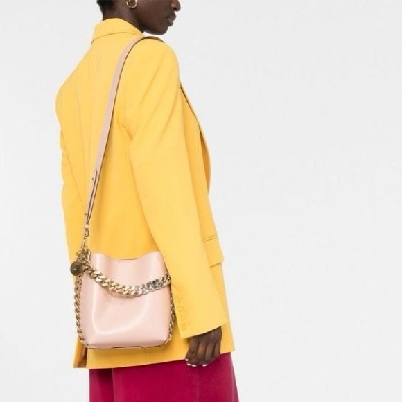 Stella McCartney: Two-Tone Bucket Frayme Chain-Link Crossbody Tote Bag - Picture 5 of 16